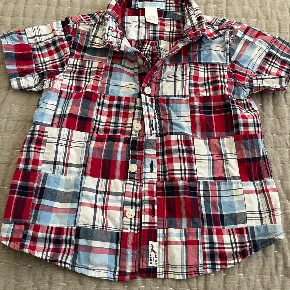 JANIE AND JACK SIZE 3T BLUE & RED PLAID COTTON BOYS